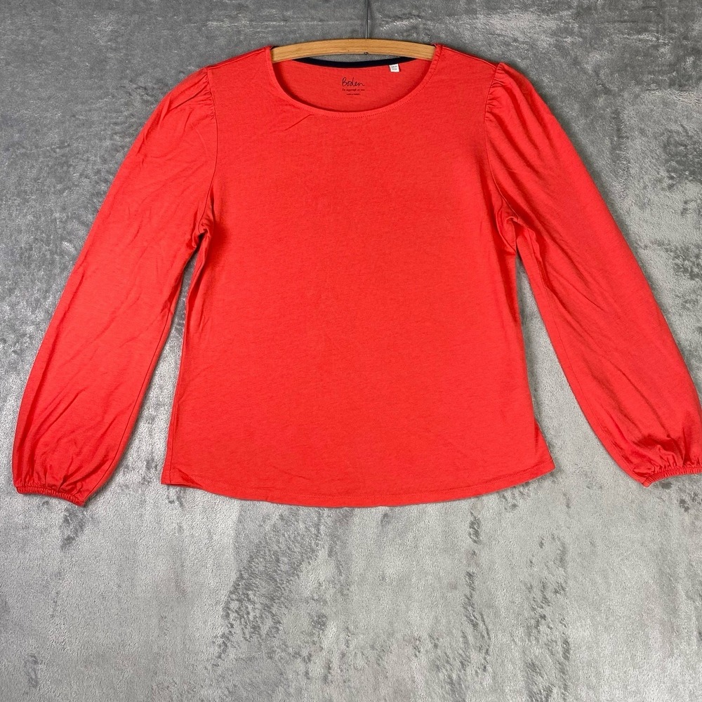 Boden Shirt Womens Sz 8 Coral Supersoft Long Sleeve‎ Tee Puff Sleeve Twee Preppy